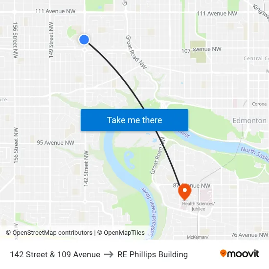 142 Street & 109 Avenue to RE Phillips Building map