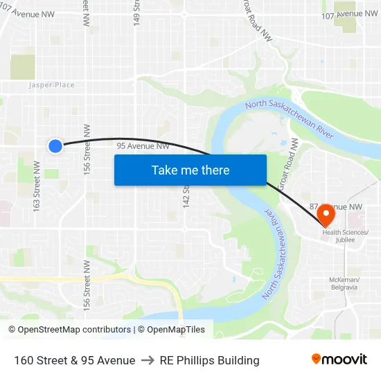 160 Street & 95 Avenue to RE Phillips Building map