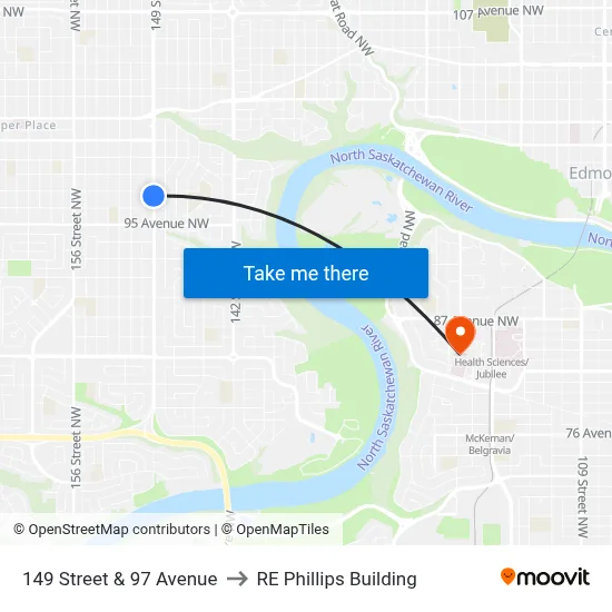 149 Street & 97 Avenue to RE Phillips Building map