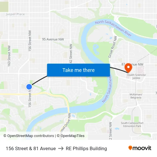 156 Street & 81 Avenue to RE Phillips Building map