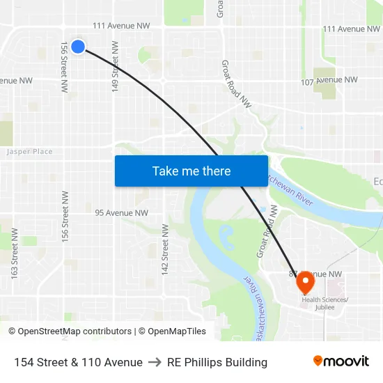 154 Street & 110 Avenue to RE Phillips Building map