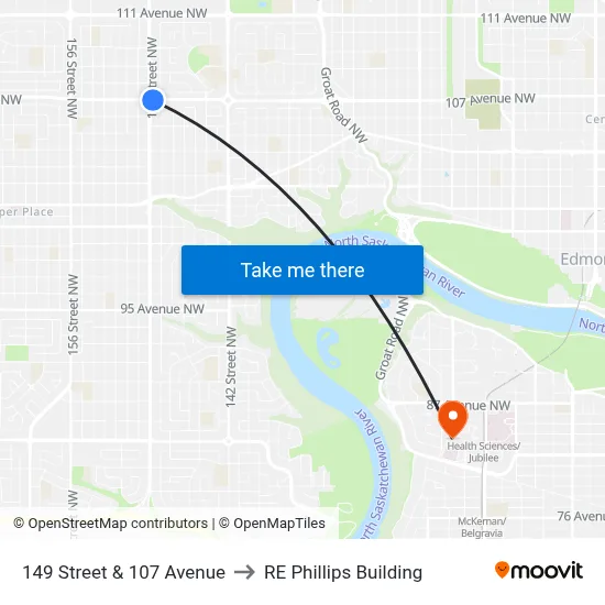 149 Street & 107 Avenue to RE Phillips Building map