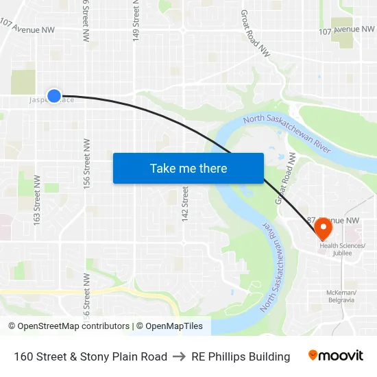 160 Street & Stony Plain Road to RE Phillips Building map