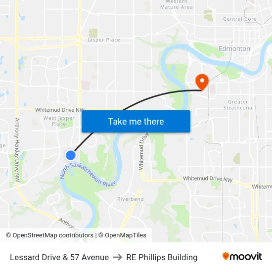 Lessard Drive & 57 Avenue to RE Phillips Building map