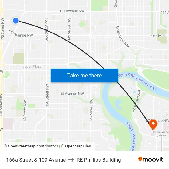 166a Street & 109 Avenue to RE Phillips Building map