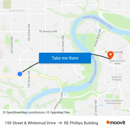 159 Street & Whitemud Drive to RE Phillips Building map