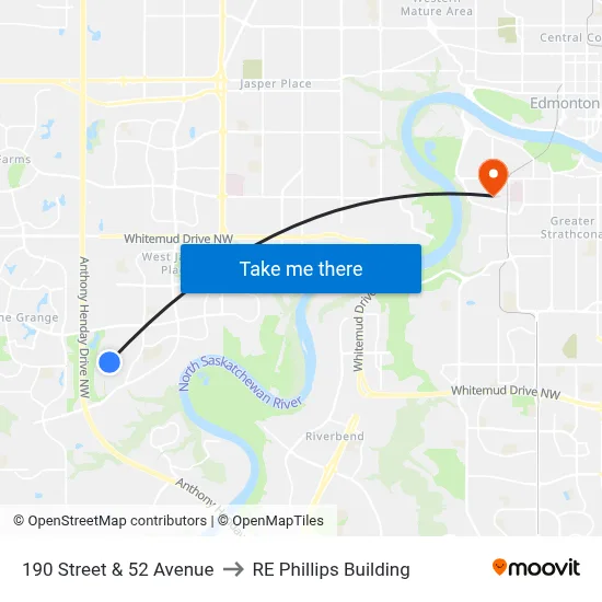 190 Street & 52 Avenue to RE Phillips Building map
