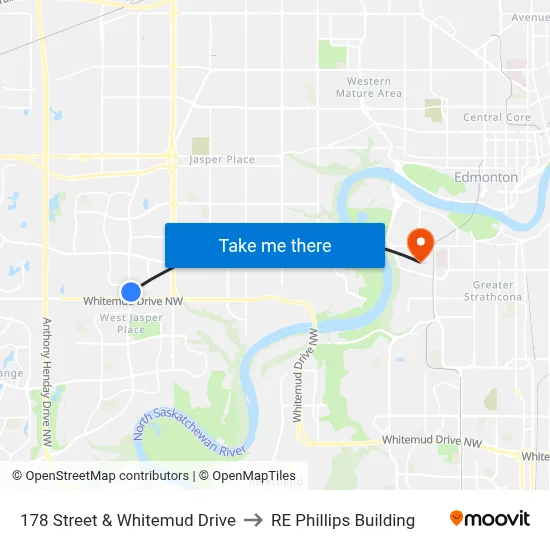178 Street & Whitemud Drive to RE Phillips Building map