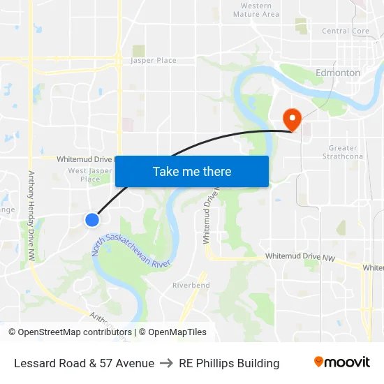 Lessard Road & 57 Avenue to RE Phillips Building map
