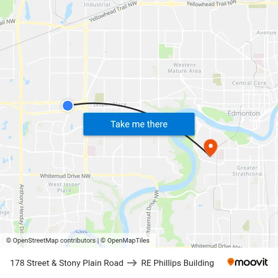 178 Street & Stony Plain Road to RE Phillips Building map
