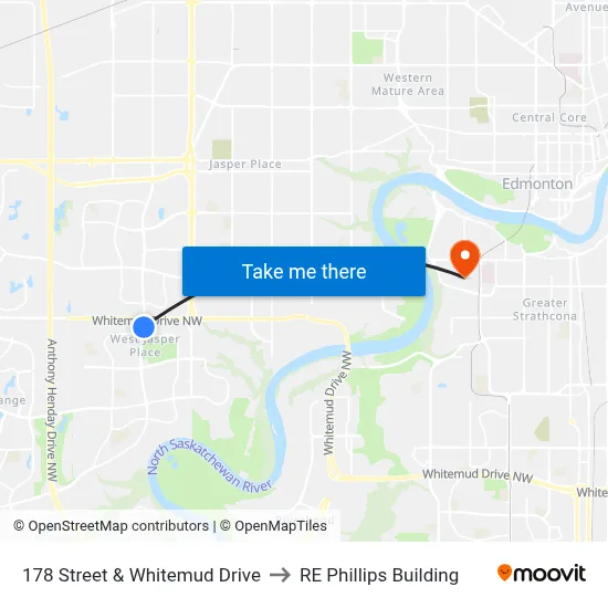 178 Street & Whitemud Drive to RE Phillips Building map