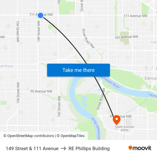149 Street & 111 Avenue to RE Phillips Building map