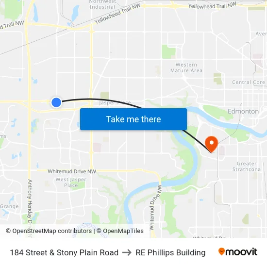 184 Street & Stony Plain Road to RE Phillips Building map