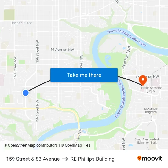 159 Street & 83 Avenue to RE Phillips Building map