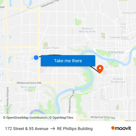 172 Street & 95 Avenue to RE Phillips Building map