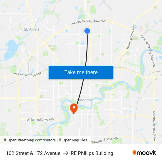 102 Street & 172 Avenue to RE Phillips Building map
