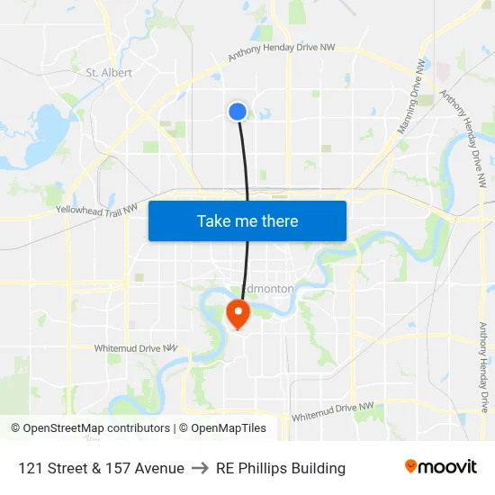 121 Street & 157 Avenue to RE Phillips Building map
