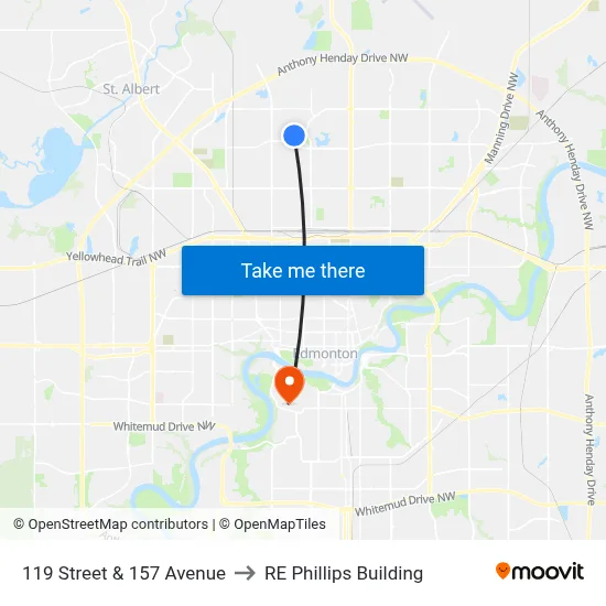 119 Street & 157 Avenue to RE Phillips Building map
