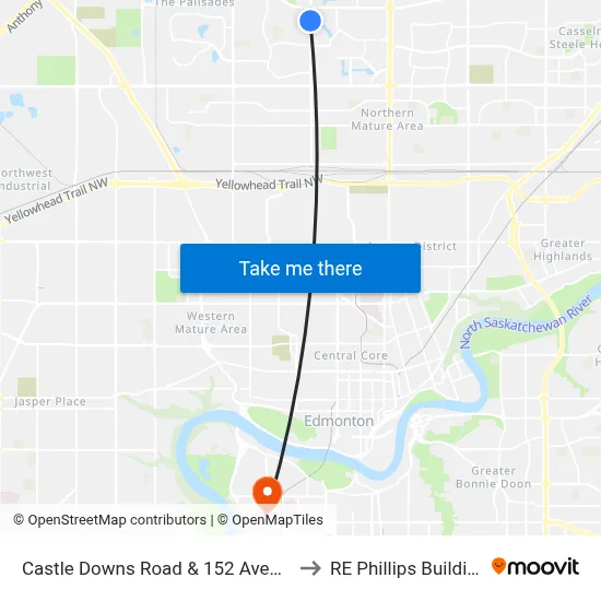 Castle Downs Road & 152 Avenue to RE Phillips Building map