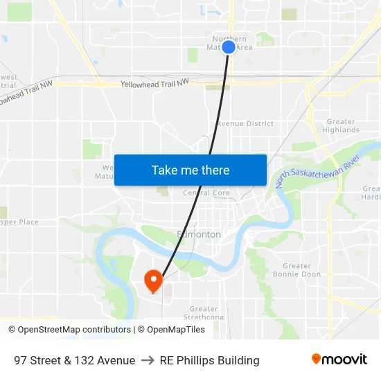 97 Street & 132 Avenue to RE Phillips Building map