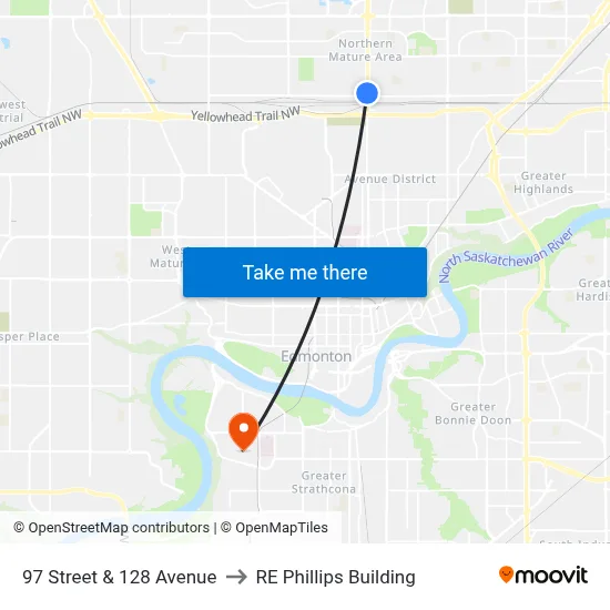 97 Street & 128 Avenue to RE Phillips Building map