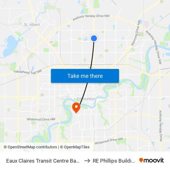 Eaux Claires Transit Centre Bay E to RE Phillips Building map