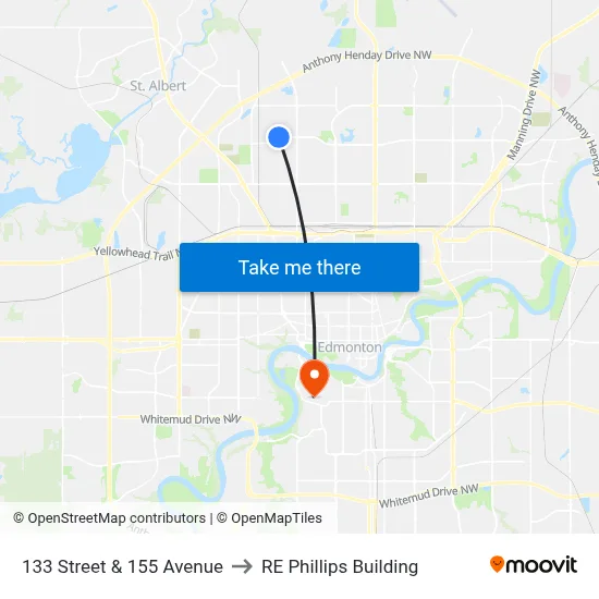 133 Street & 155 Avenue to RE Phillips Building map