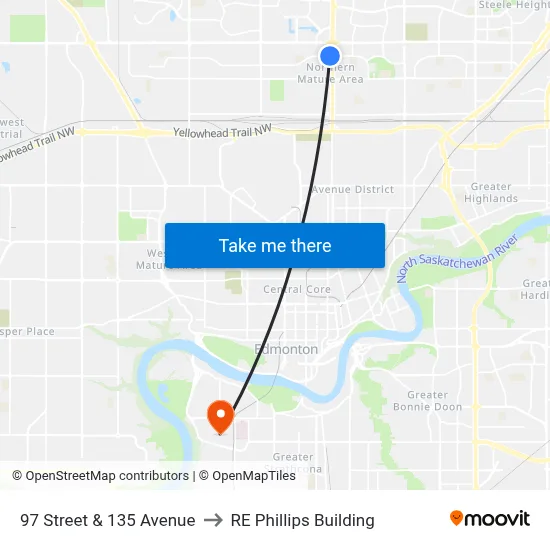 97 Street & 135 Avenue to RE Phillips Building map