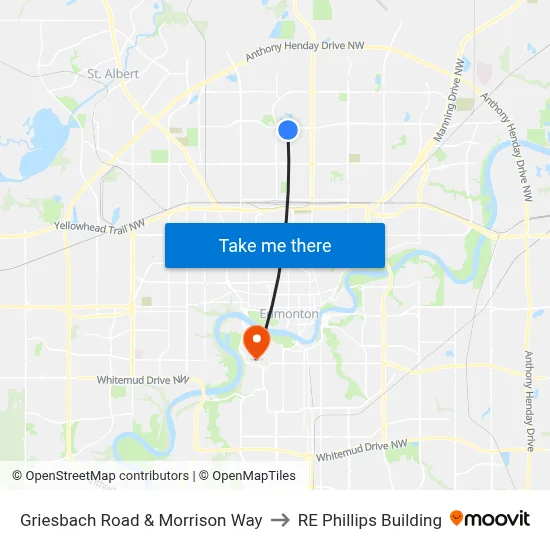 Griesbach Road & Morrison Way to RE Phillips Building map