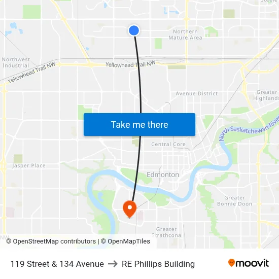 119 Street & 134 Avenue to RE Phillips Building map