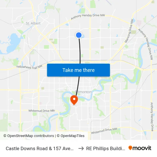 Castle Downs Road & 157 Avenue to RE Phillips Building map