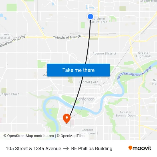 105 Street & 134a Avenue to RE Phillips Building map