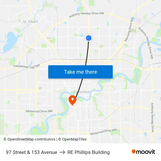 97 Street & 153 Avenue to RE Phillips Building map