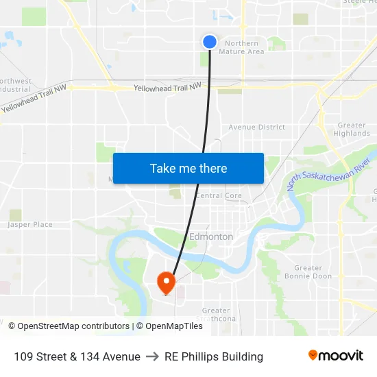 109 Street & 134 Avenue to RE Phillips Building map