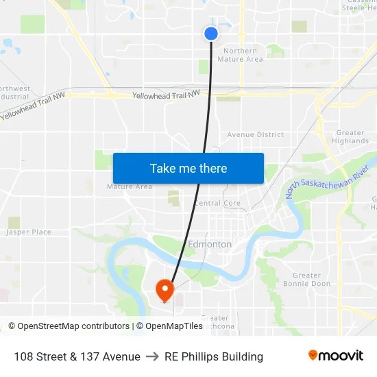 108 Street & 137 Avenue to RE Phillips Building map