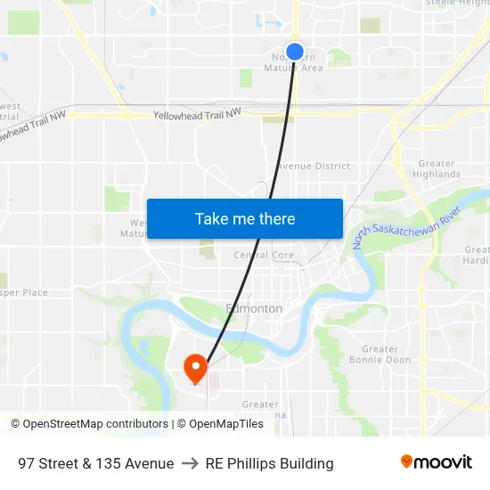 97 Street & 135 Avenue to RE Phillips Building map