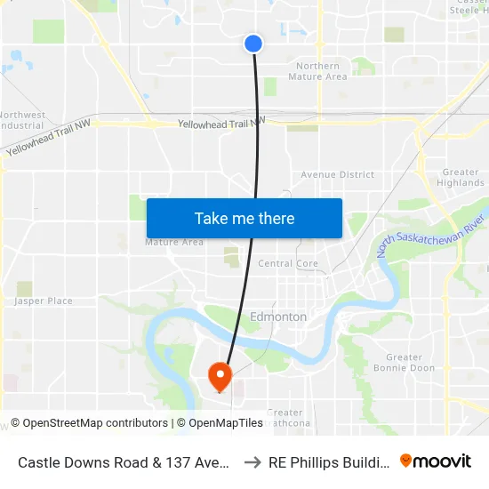 Castle Downs Road & 137 Avenue to RE Phillips Building map