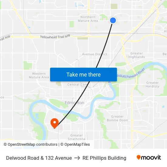 Delwood Road & 132 Avenue to RE Phillips Building map