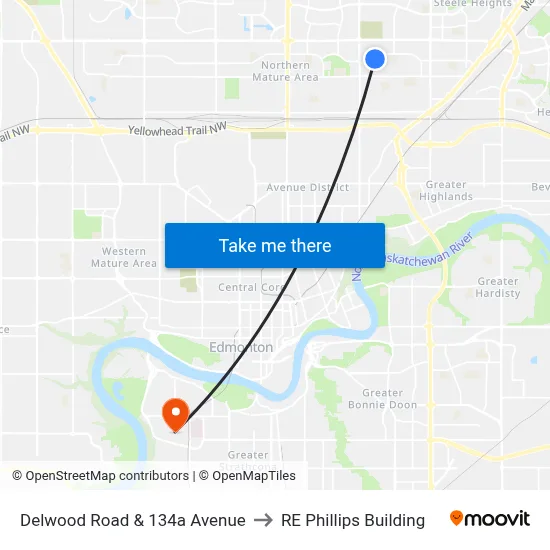 Delwood Road & 134a Avenue to RE Phillips Building map