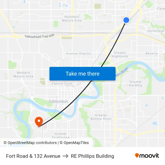 Fort Road & 132 Avenue to RE Phillips Building map