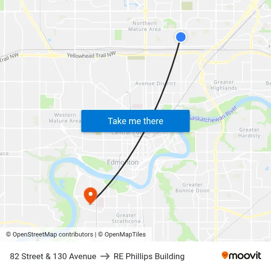 82 Street & 130 Avenue to RE Phillips Building map