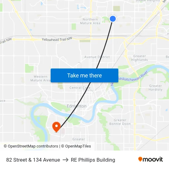 82 Street & 134 Avenue to RE Phillips Building map