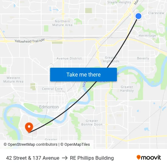 42 Street & 137 Avenue to RE Phillips Building map