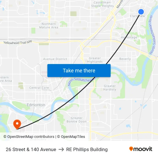 26 Street & 140 Avenue to RE Phillips Building map