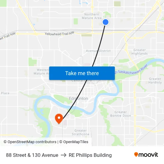 88 Street & 130 Avenue to RE Phillips Building map