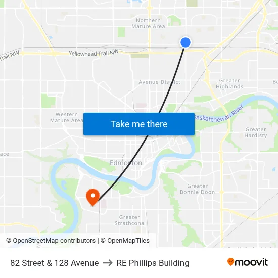 82 Street & 128 Avenue to RE Phillips Building map
