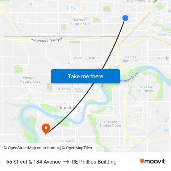 66 Street & 134 Avenue to RE Phillips Building map