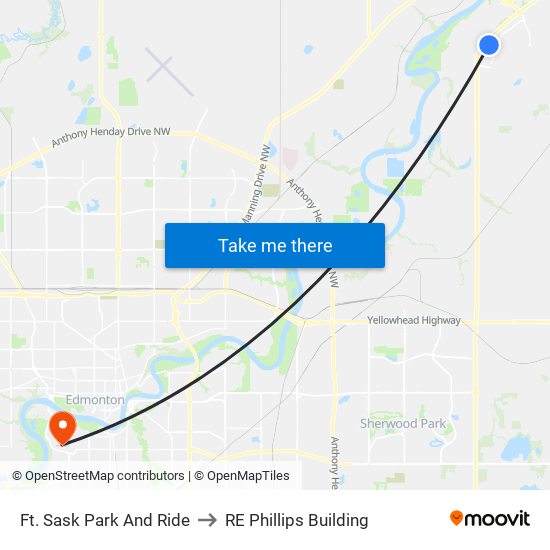 Ft. Sask Park And Ride to RE Phillips Building map