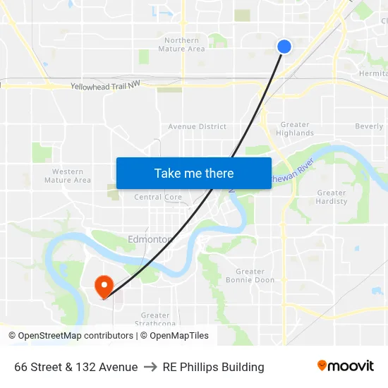 66 Street & 132 Avenue to RE Phillips Building map