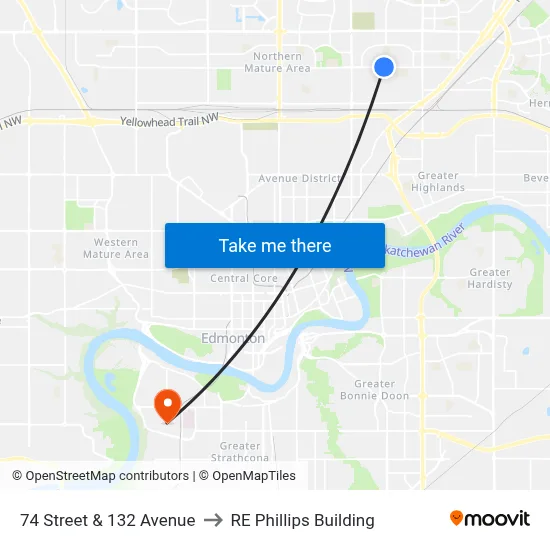 74 Street & 132 Avenue to RE Phillips Building map